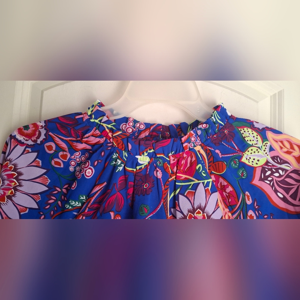 Jodifl Flower Print Bubble Sleeve Top L ART MAXIMALIST FORMAL PARTY - Picture 5 of 12